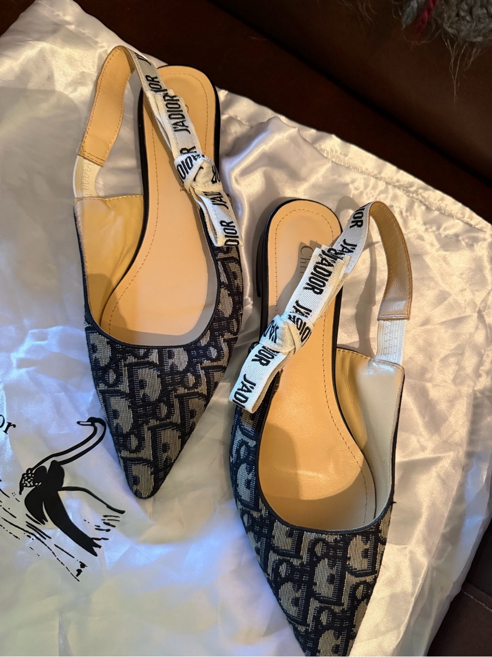 Dior Navy & Beige Logo Slingback Heels